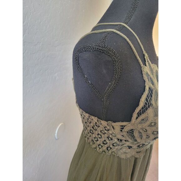 Free People Strappy V Neck Lace Top Size XS Fairycore Olive Green Bohemian - Picture 4 of 10